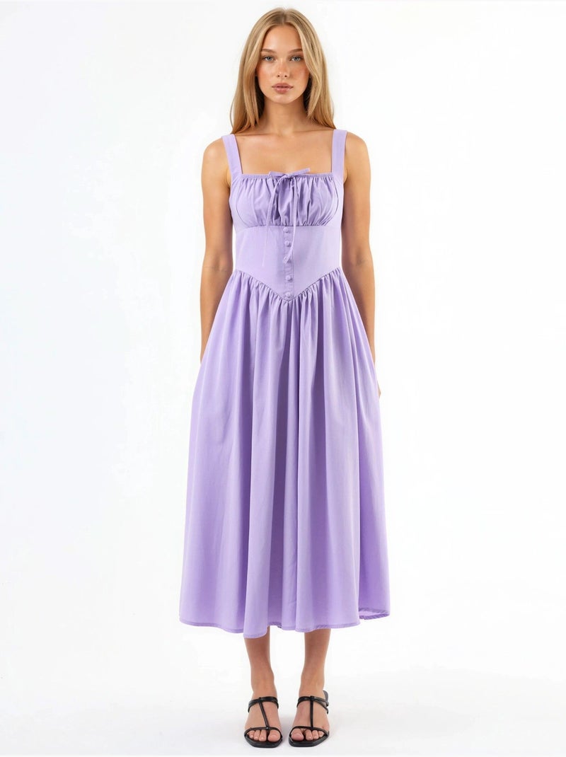 Vestido midi con cuello cuadrado y detalle de botones busem Lavanda - Kiabi