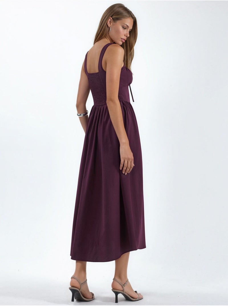Vestido midi con cuello cuadrado y detalle de botones busem Malva - Kiabi