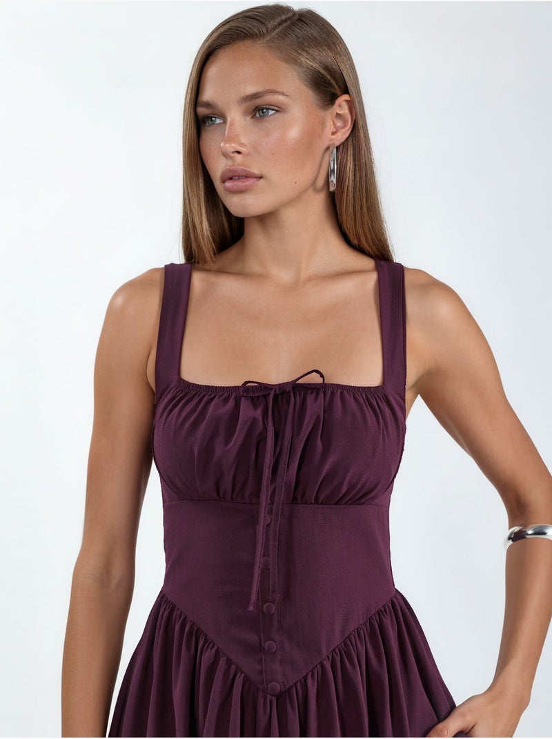 Vestido midi con cuello cuadrado y detalle de botones busem Malva - Kiabi