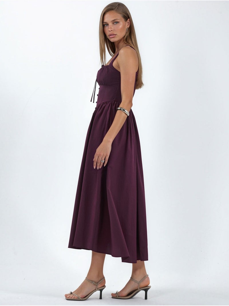 Vestido midi con cuello cuadrado y detalle de botones busem Malva - Kiabi