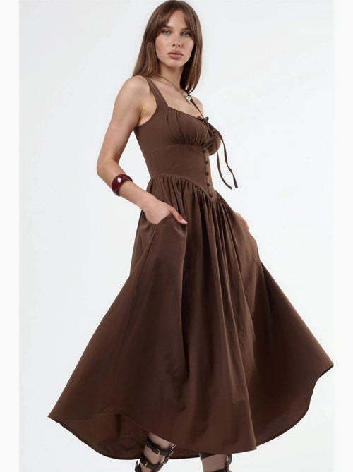 Vestido midi con cuello cuadrado y detalle de botones busem - Kiabi