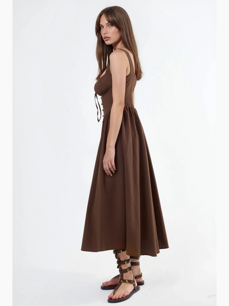 Vestido midi con cuello cuadrado y detalle de botones busem Marrón claro - Kiabi
