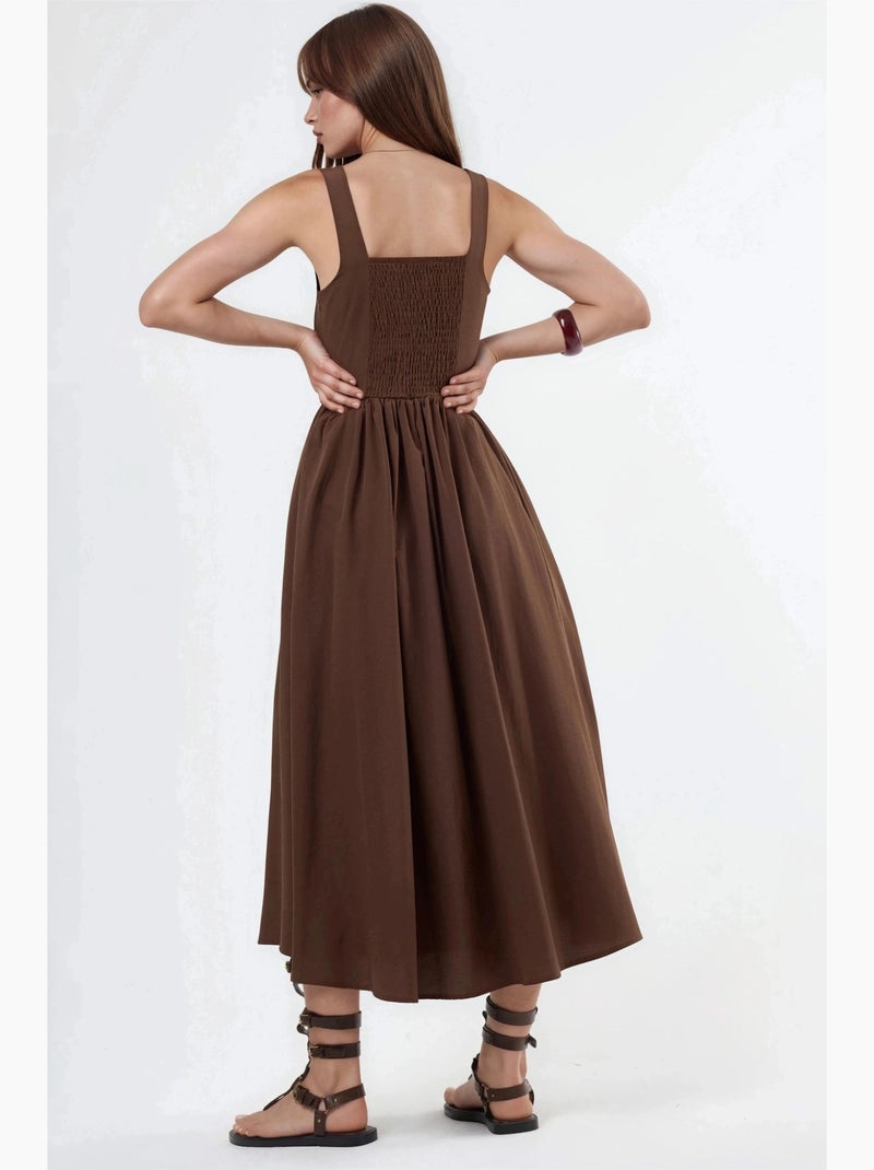 Vestido midi con cuello cuadrado y detalle de botones busem Marrón claro - Kiabi