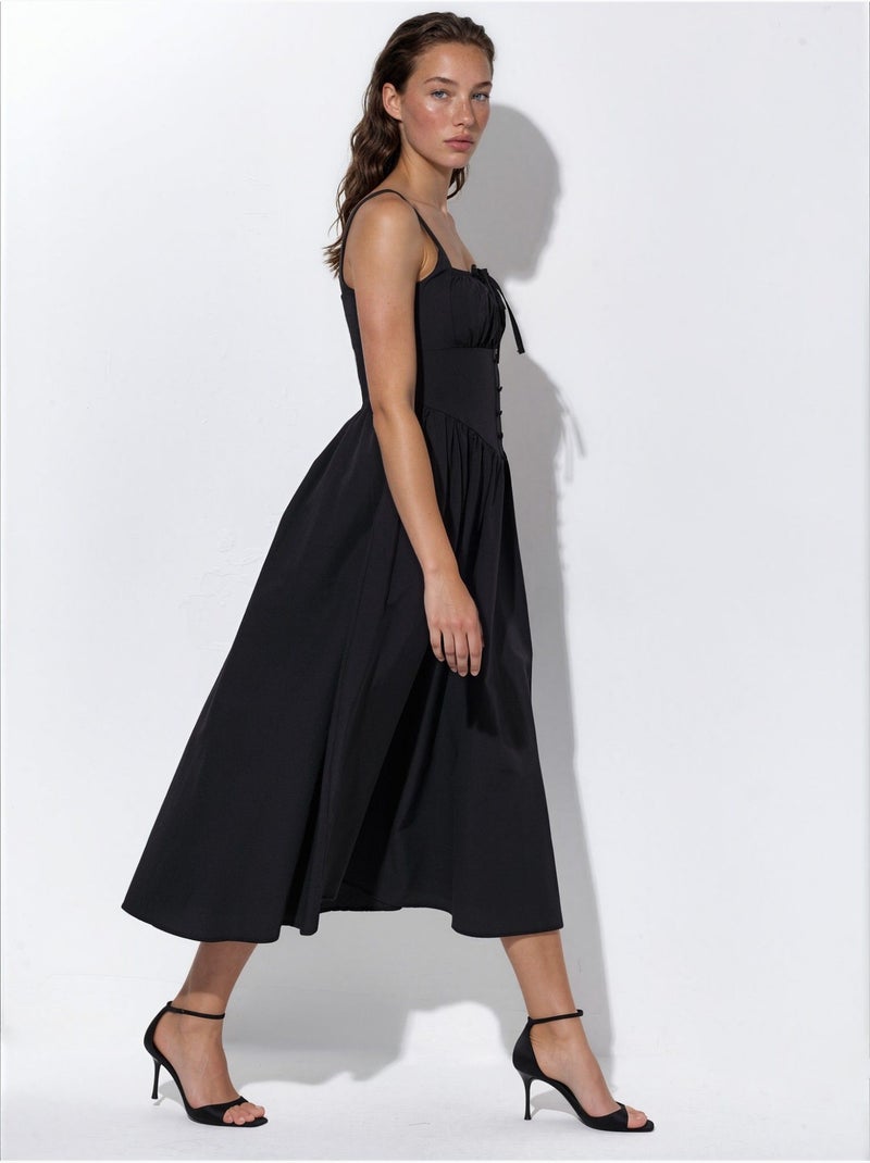 Vestido midi con cuello cuadrado y detalle de botones busem Negro - Kiabi