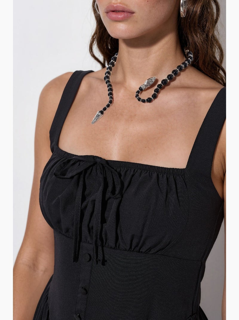 Vestido midi con cuello cuadrado y detalle de botones busem Negro - Kiabi