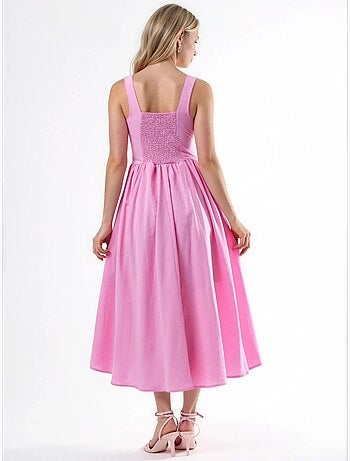 Vestido midi con cuello cuadrado y detalle de botones busem