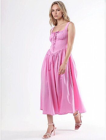 Vestido midi con cuello cuadrado y detalle de botones busem