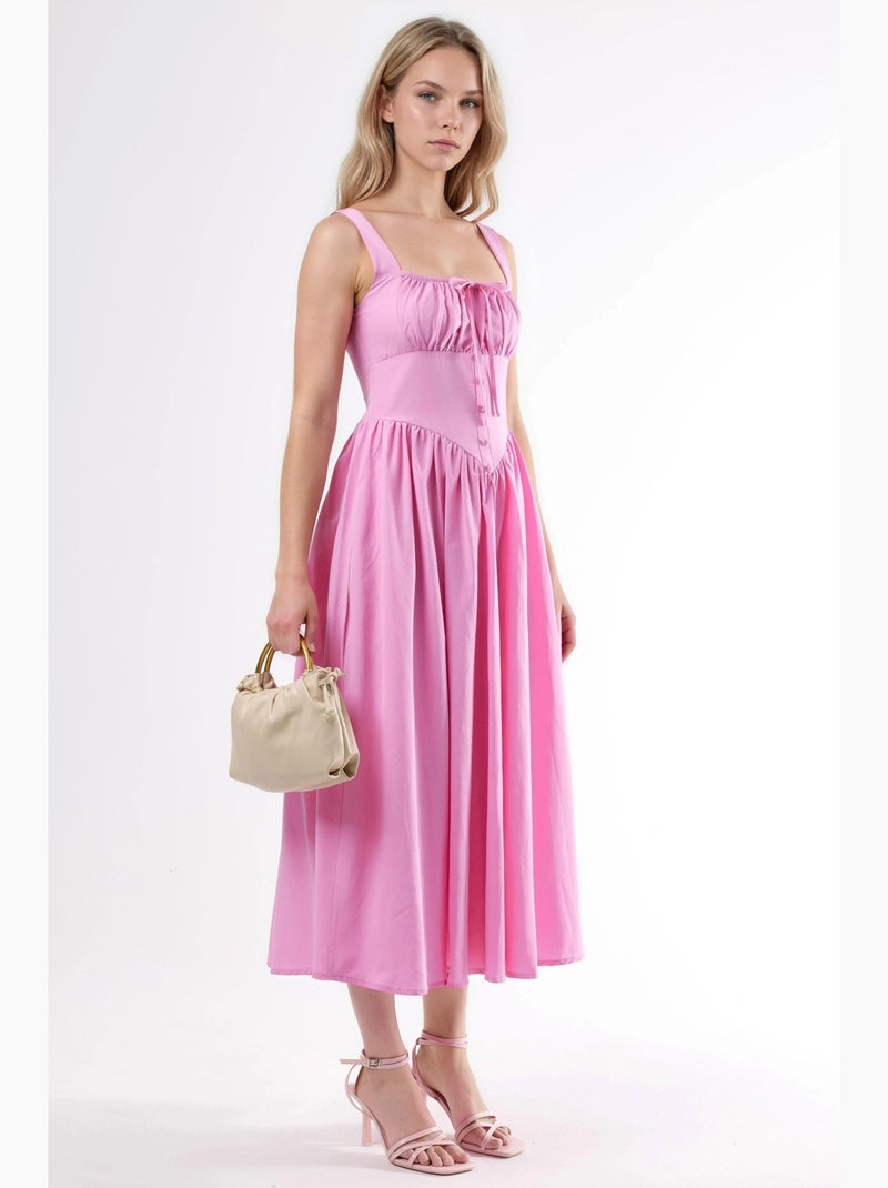 Vestido midi con cuello cuadrado y detalle de botones busem Rosa almendra - Kiabi