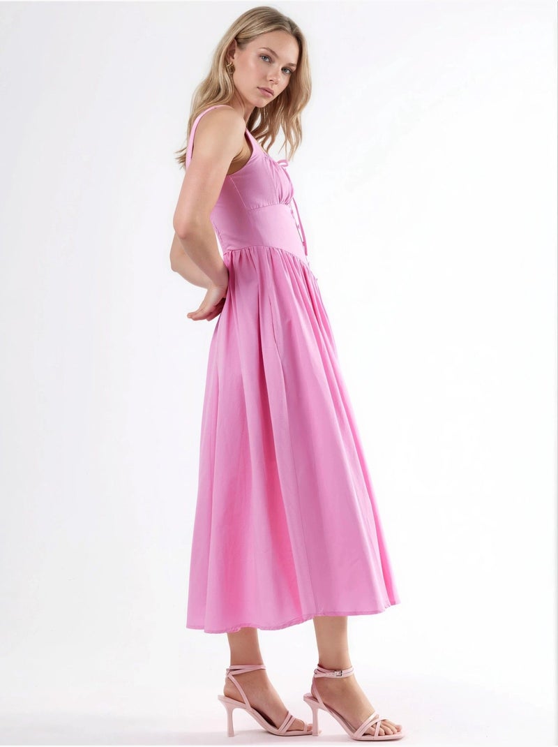 Vestido midi con cuello cuadrado y detalle de botones busem Rosa almendra - Kiabi