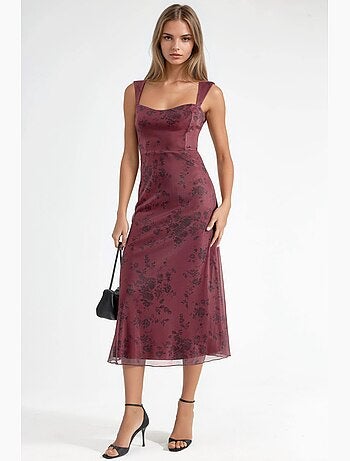 Vestido midi con cuello de corazón floreado hiccup