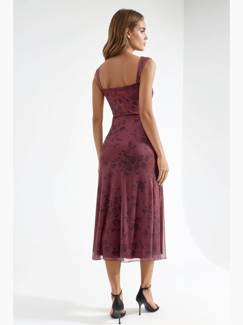 Vestido midi con cuello de corazón floreado hiccup Rojo burdeos - Kiabi