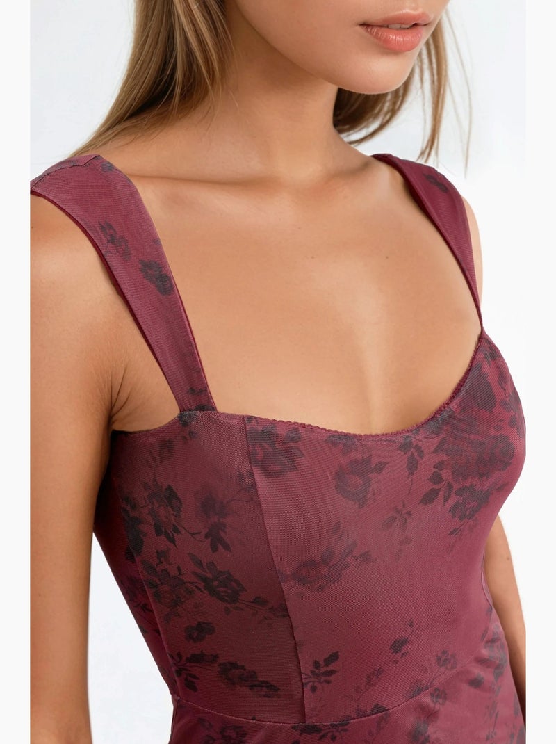 Vestido midi con cuello de corazón floreado hiccup Rojo burdeos - Kiabi