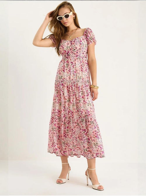 Vestido midi con cuello de corazón y detalle de rosa lucci - Kiabi