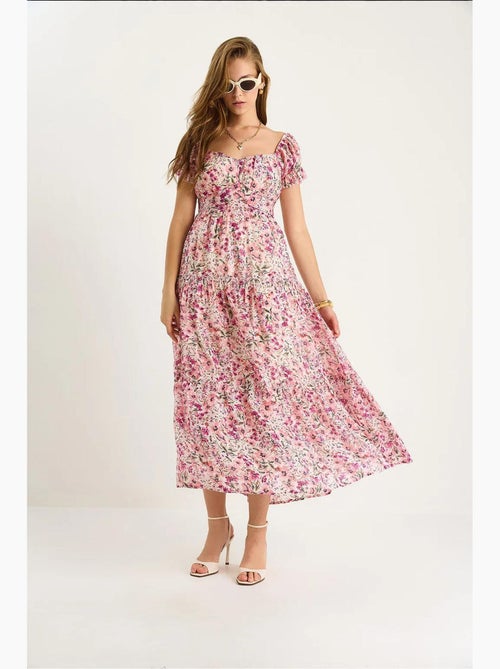 Vestido midi con cuello de corazón y detalle de rosa lucci - Kiabi