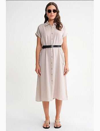 Vestido midi con cuello de tippet abotonado y detalle de accesorios de mixray