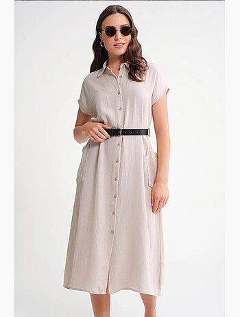 Vestido midi con cuello de tippet abotonado y detalle de accesorios de mixray