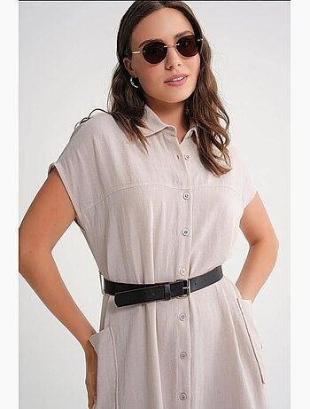 Vestido midi con cuello de tippet abotonado y detalle de accesorios de mixray