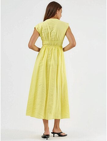 Vestido midi con cuello en v y detalle de lazo busem
