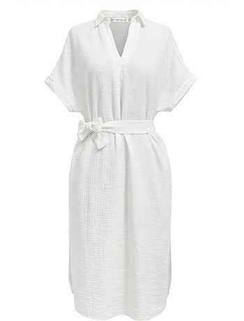 Vestido midi con cuello en v y detalles de accesorios mixray