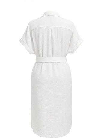 Vestido midi con cuello en v y detalles de accesorios mixray
