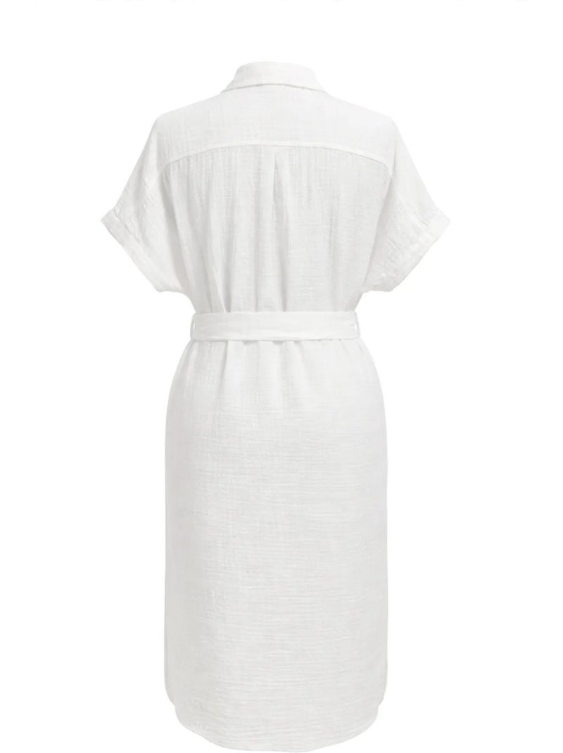 Vestido midi con cuello en v y detalles de accesorios mixray Blanco - Kiabi