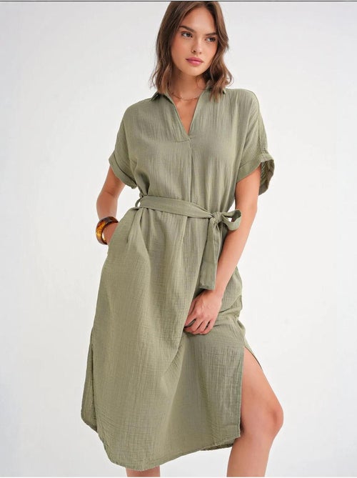 Vestido midi con cuello en v y detalles de accesorios mixray - Kiabi