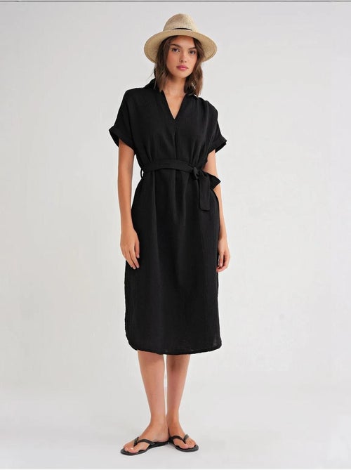 Vestido midi con cuello en v y detalles de accesorios mixray - Kiabi