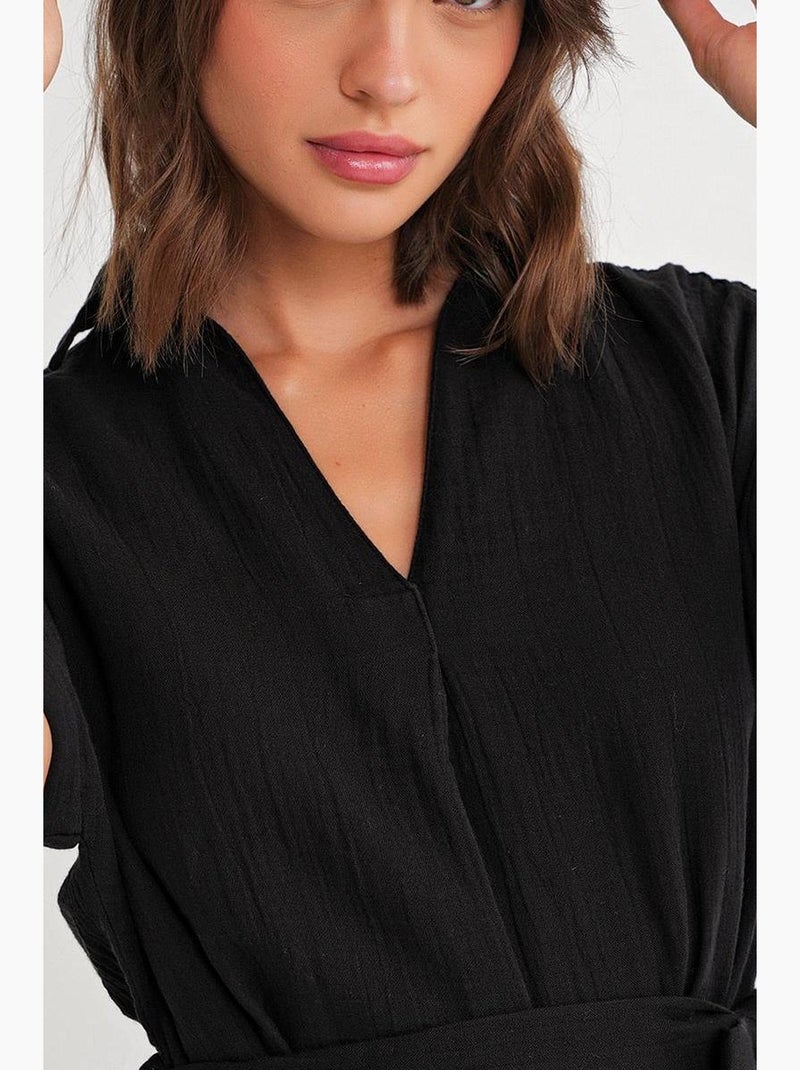Vestido midi con cuello en v y detalles de accesorios mixray Negro - Kiabi