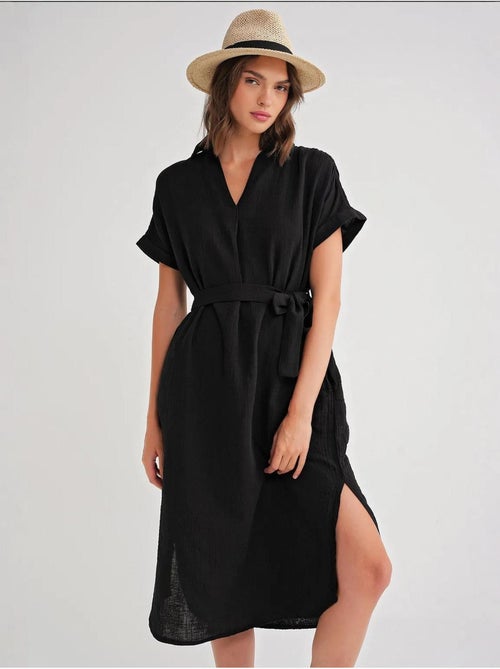 Vestido midi con cuello en v y detalles de accesorios mixray - Kiabi