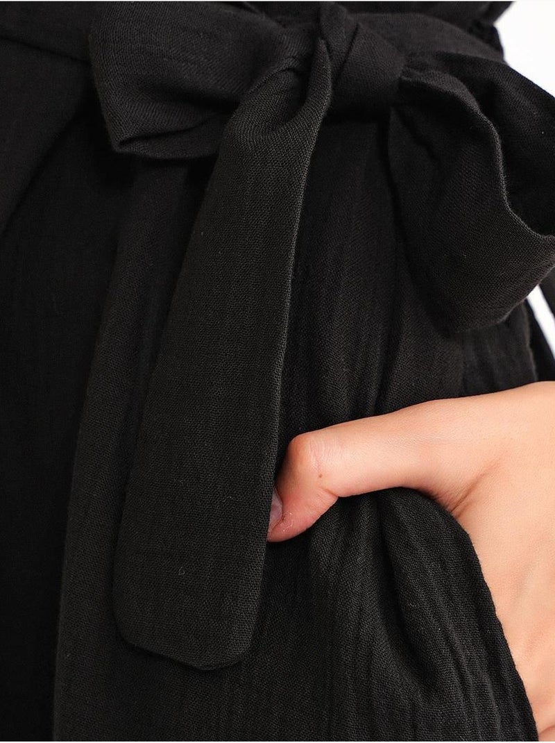 Vestido midi con cuello en v y detalles de accesorios mixray Negro - Kiabi