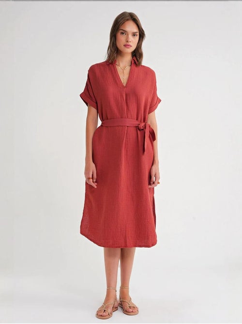 Vestido midi con cuello en v y detalles de accesorios mixray - Kiabi