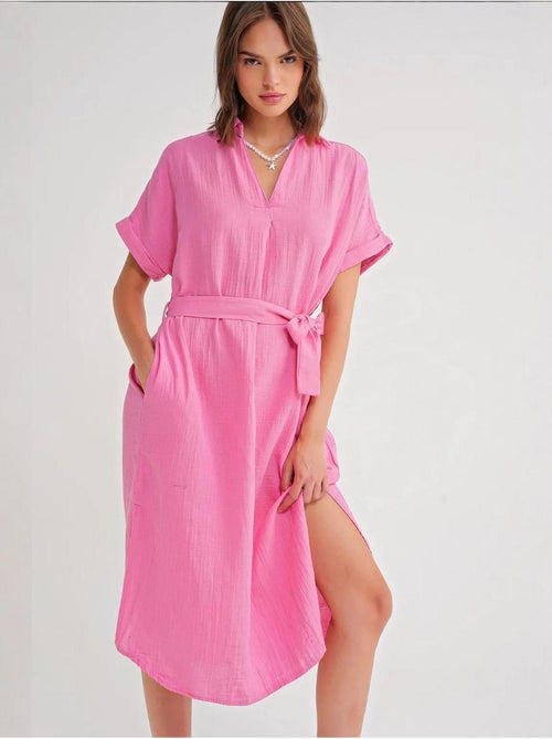 Vestido midi con cuello en v y detalles de accesorios mixray - Kiabi