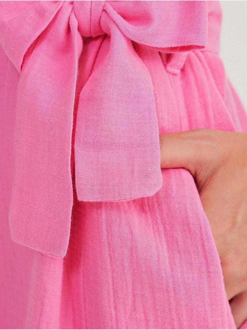 Vestido midi con cuello en v y detalles de accesorios mixray Rosa fluo/Solinotes - Kiabi