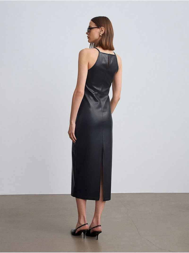 Vestido midi con cuello halter dilvin Negro - Kiabi