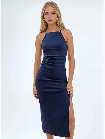 Vestido midi con cuello halter y abertura hiccup