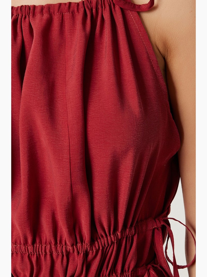 Vestido midi con cuello halter y detalle de lazada istanbul Rojo oscuro - Kiabi