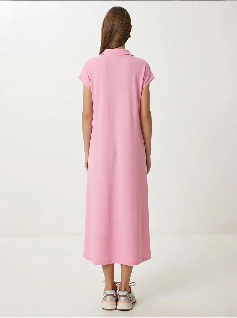Vestido midi con cuello polo y bolsillo de estambul istanbul Rosa claro - Kiabi