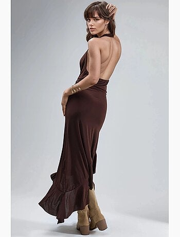 Vestido midi con cuello vuelto y detalle drapeado de busem