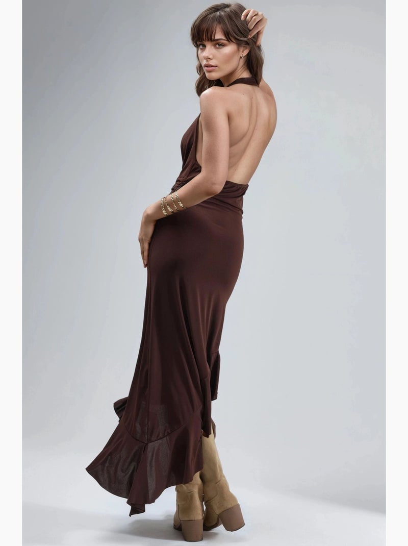 Vestido midi con cuello vuelto y detalle drapeado de busem Marrón oscuro - Kiabi