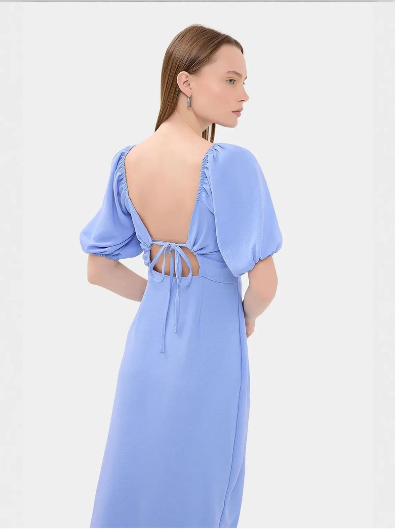 Vestido midi con escote corazón y abertura lateral hiccup Azul cielo - Kiabi