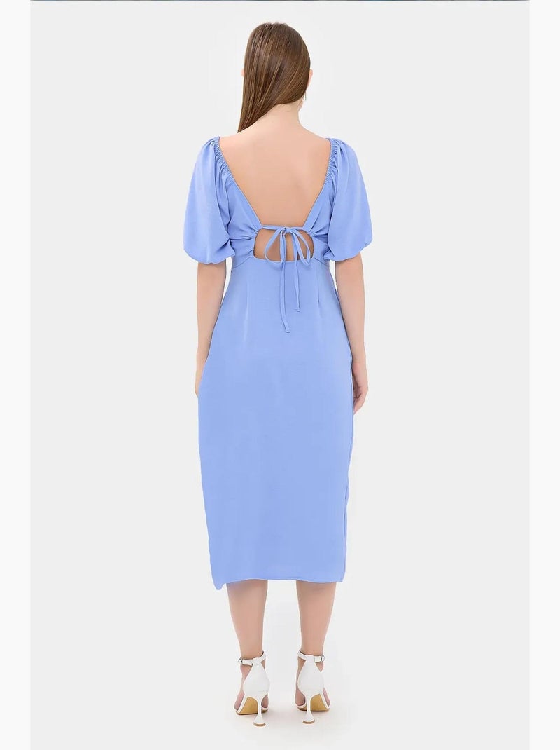 Vestido midi con escote corazón y abertura lateral hiccup Azul cielo - Kiabi