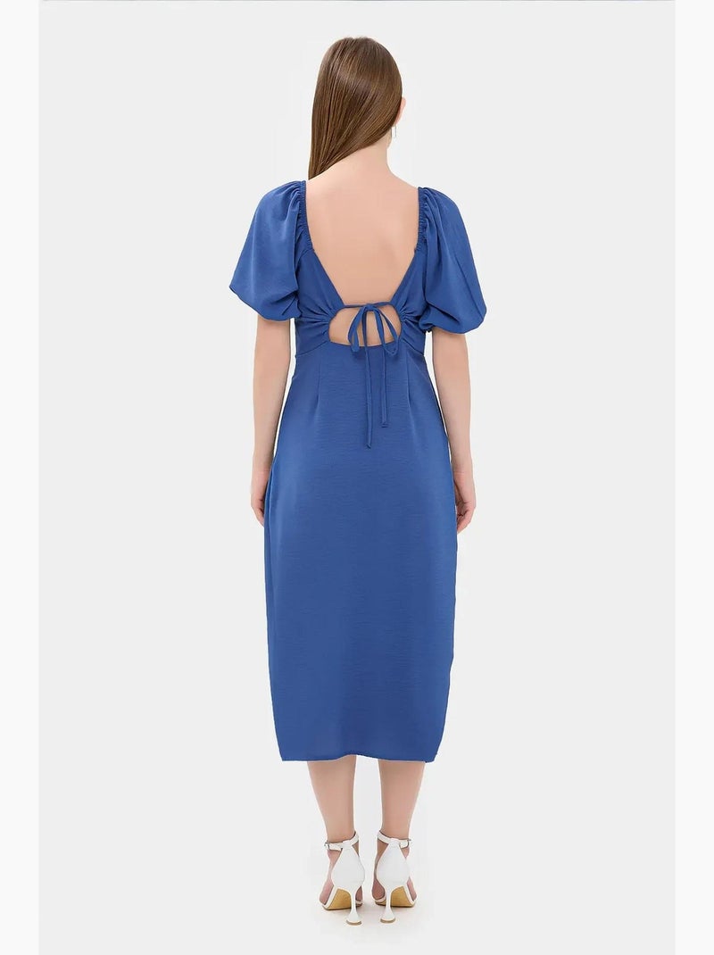 Vestido midi con escote corazón y abertura lateral hiccup Azul cobalto - Kiabi