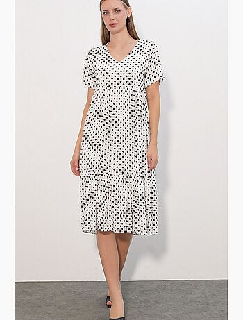 Vestido midi con escote de pico y lunares bdart