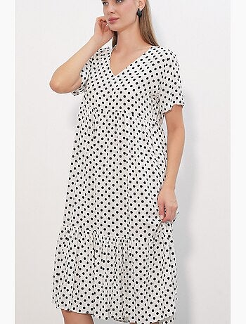 Vestido midi con escote de pico y lunares bdart