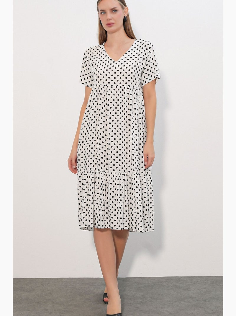 Vestido midi con escote de pico y lunares bdart Blanco roto - Kiabi