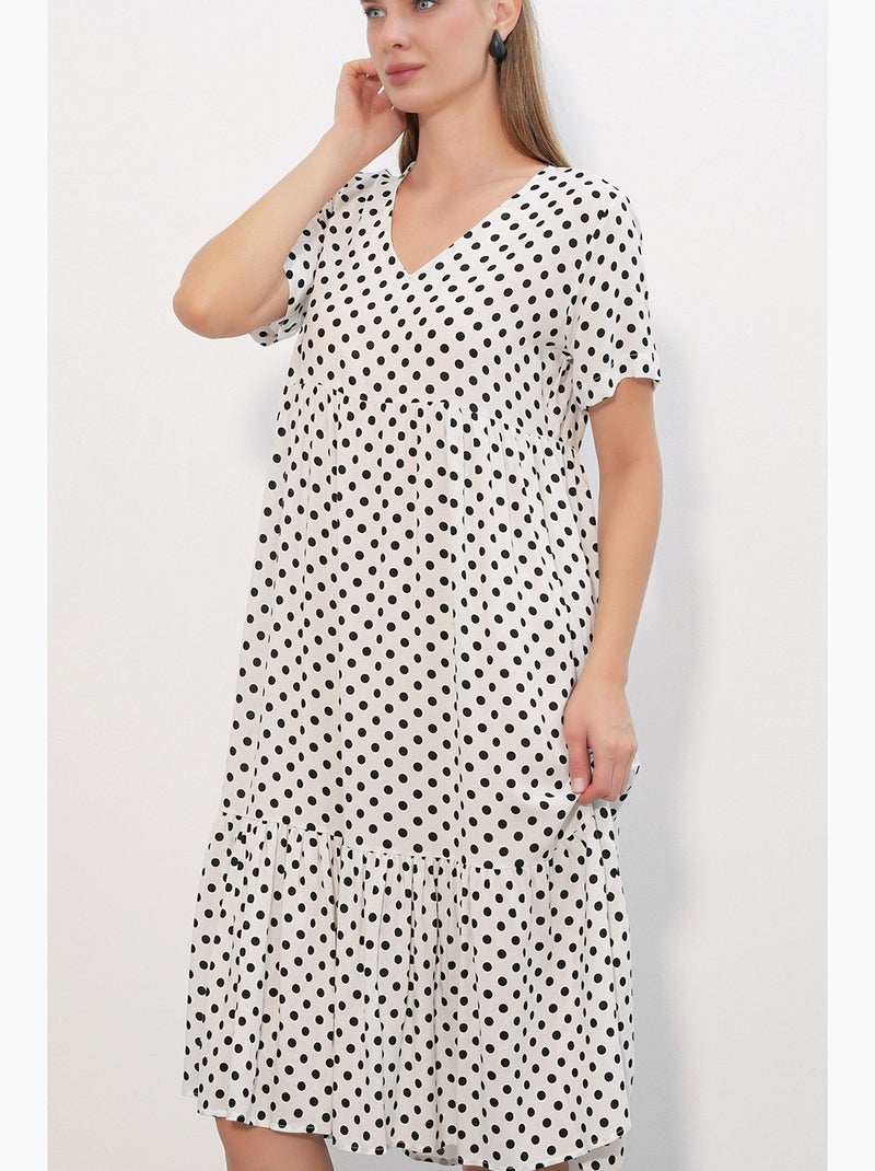 Vestido midi con escote de pico y lunares bdart Blanco roto - Kiabi