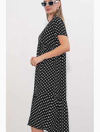 Vestido midi con escote de pico y lunares bdart