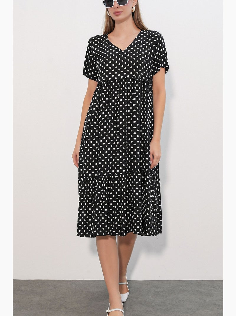 Vestido midi con escote de pico y lunares bdart Negro - Kiabi