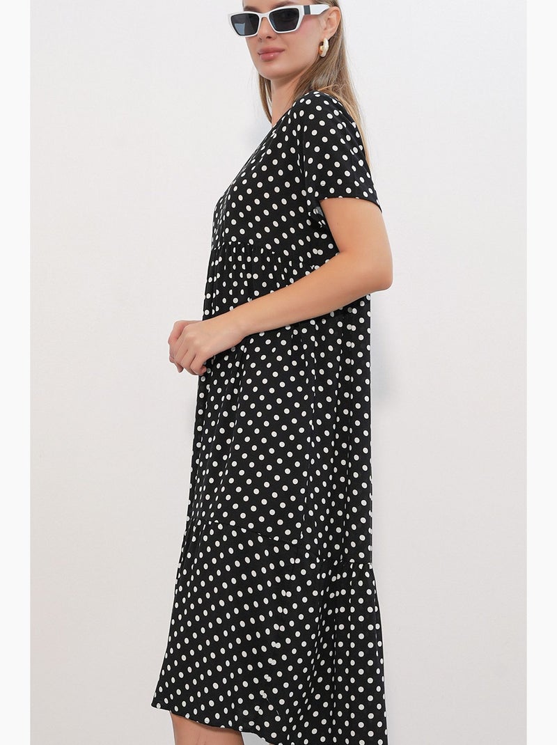 Vestido midi con escote de pico y lunares bdart Negro - Kiabi
