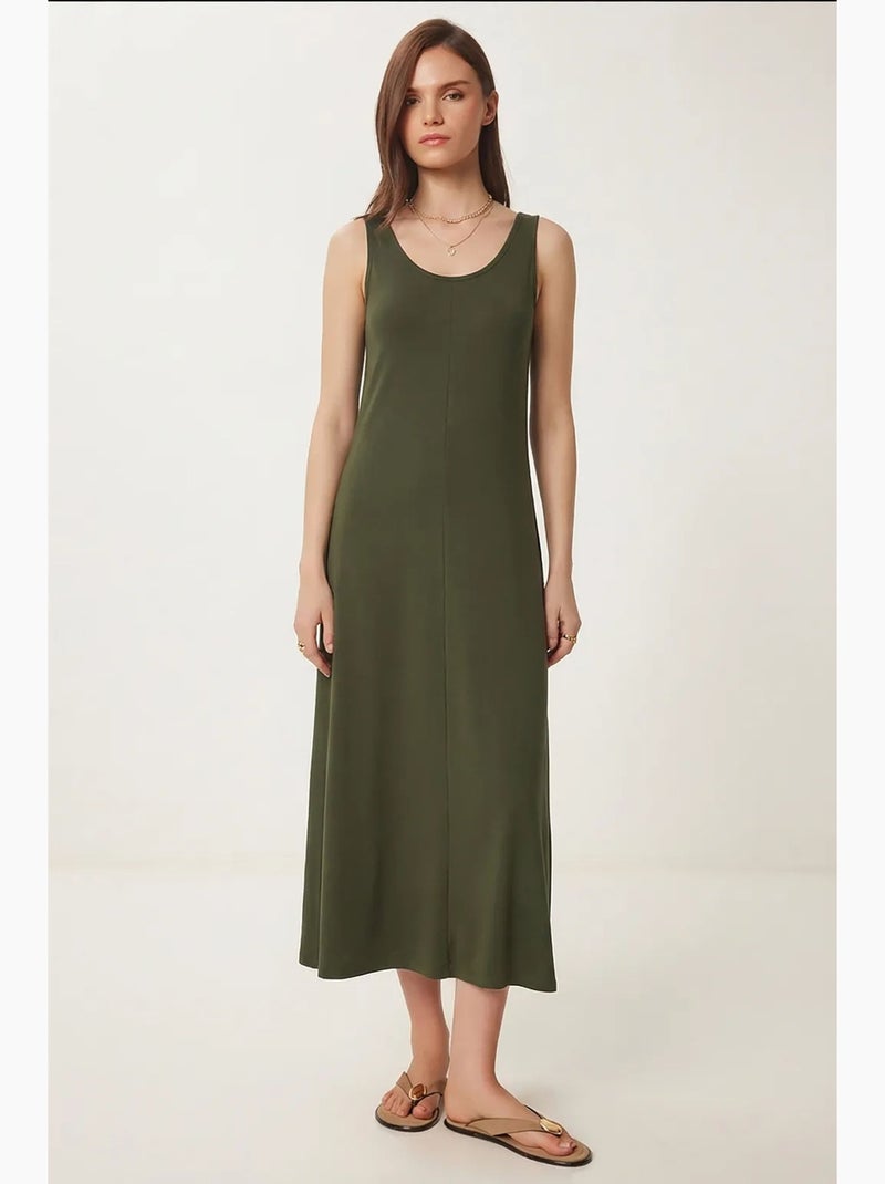 Vestido midi con escote en u istanbul Caqui - Kiabi